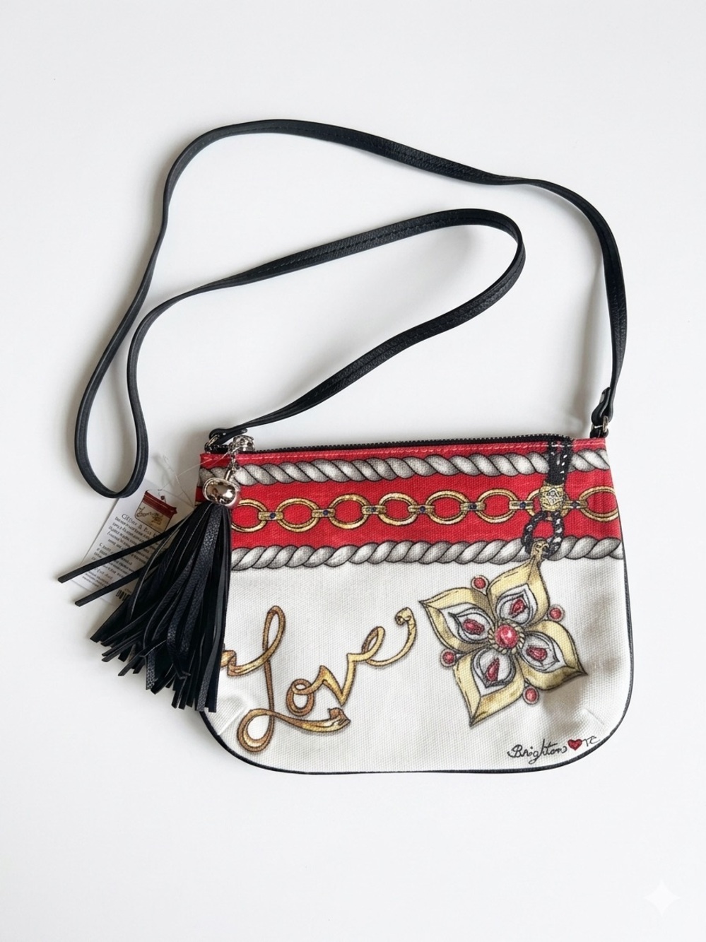 Brighton ‘Love' Crossbody Bag with Black Tassel